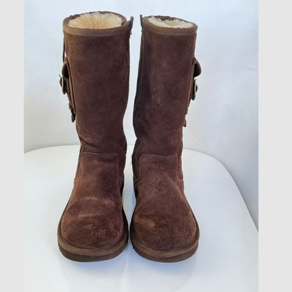 UGG 1895 Retro Cargo Pocket Tall Zip Suede Espresso Brown Sheepskin Boots - Picture 4 of 13